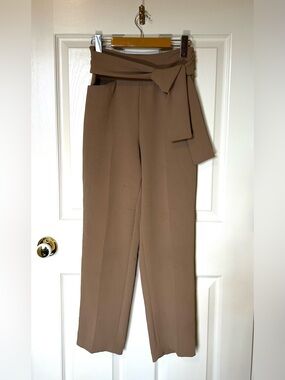 Wilfred Light Beige High-Waist Tie-Belt Wide Leg Capris